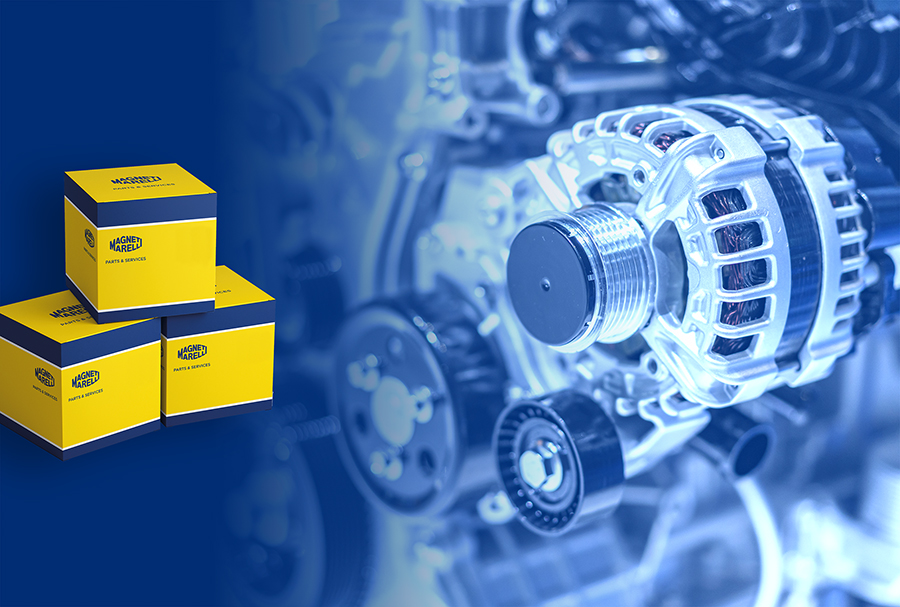 Generator og blå-gule kasser Magneti Marelli Parts & Services